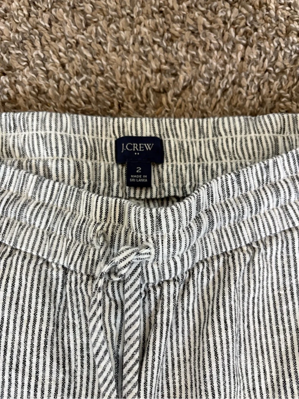 J Crew Striped Linen Cotton Blend Drawstring Pants Womens 2 Summer Beach